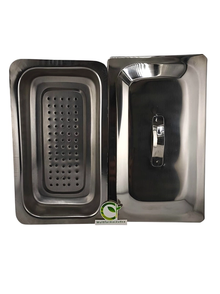 Cubeta Perforada Con Tapa De 23 Cm X 12 Cm Acero Inoxidable