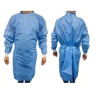 Bata Cirujano Manga Larga Puño Rib Azul Bolsa X 10 Und