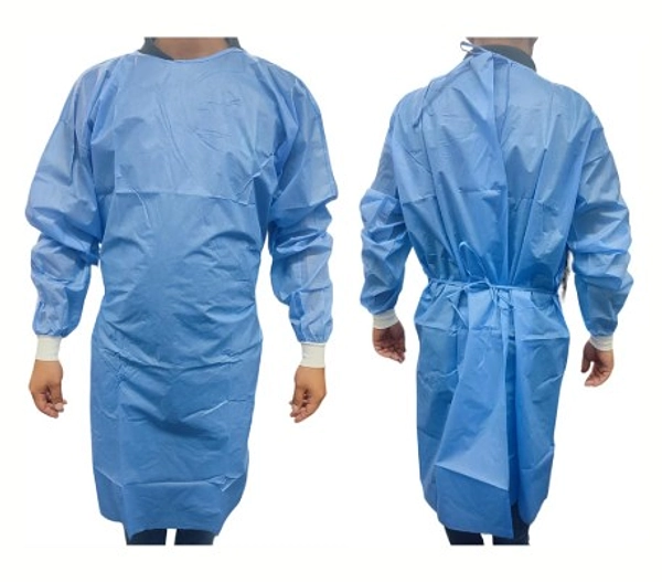 Bata Cirujano Manga Larga Puño Rib Azul Bolsa X 10 Und