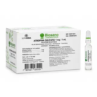 Atropina Sulfato 1 mg/1 ml Sicmafarma