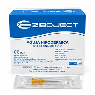 Aguja Hipodérmica Mesoterapia 34G x 4 mm Ziboject