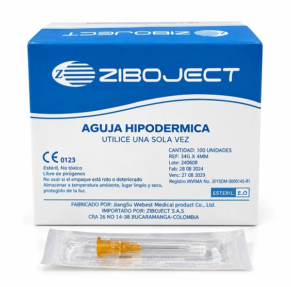 Aguja Hipodérmica Mesoterapia 34G x 4 mm Ziboject