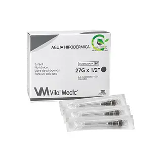 Aguja Hipodérmica 27G x 1/2" Vital Medic