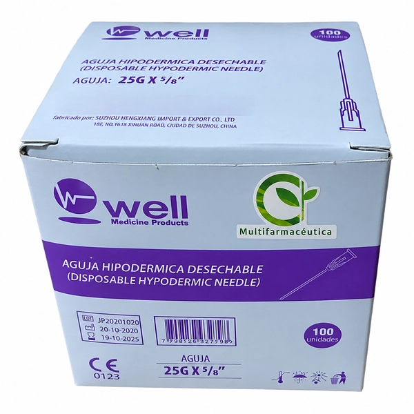 Aguja Hipodérmica 25G x 5/8" Well