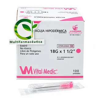 Aguja Hipodérmica 18G x 1-1/2" Vital Medic