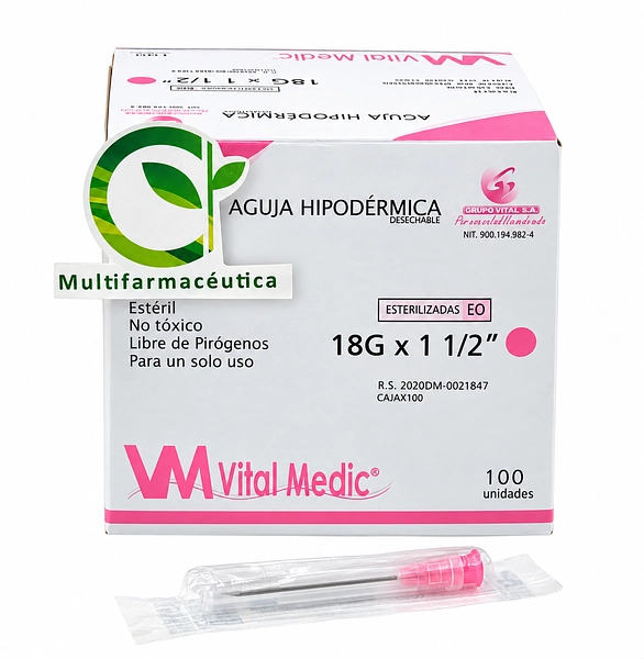 Aguja Hipodérmica 18G x 1-1/2" Vital Medic