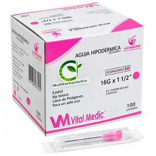 Aguja Hipodérmica 16G x 1-1/2" Vital Medic
