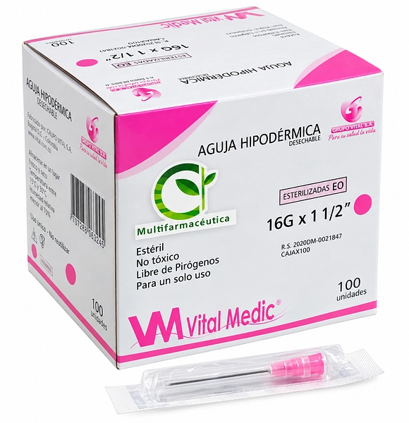 Aguja Hipodérmica 16G x 1-1/2" Vital Medic