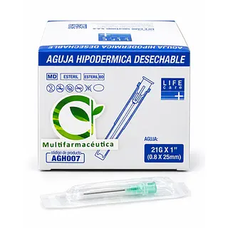Aguja Hipodérmica 21G x 1" Life Care