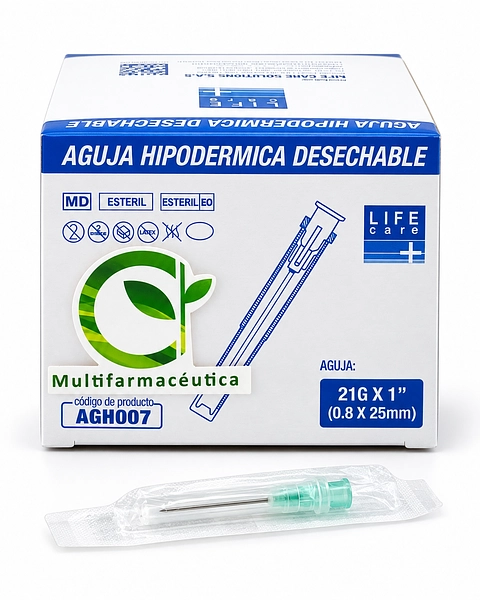 Aguja Hipodérmica 21G x 1" Life Care