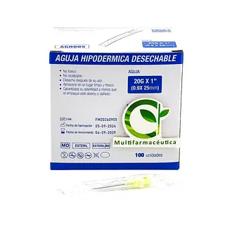 Aguja Hipodérmica 20G x 1" Life Care